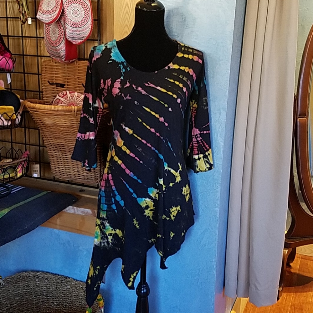 Cotton 3/4 sleeve women's tie dyed top